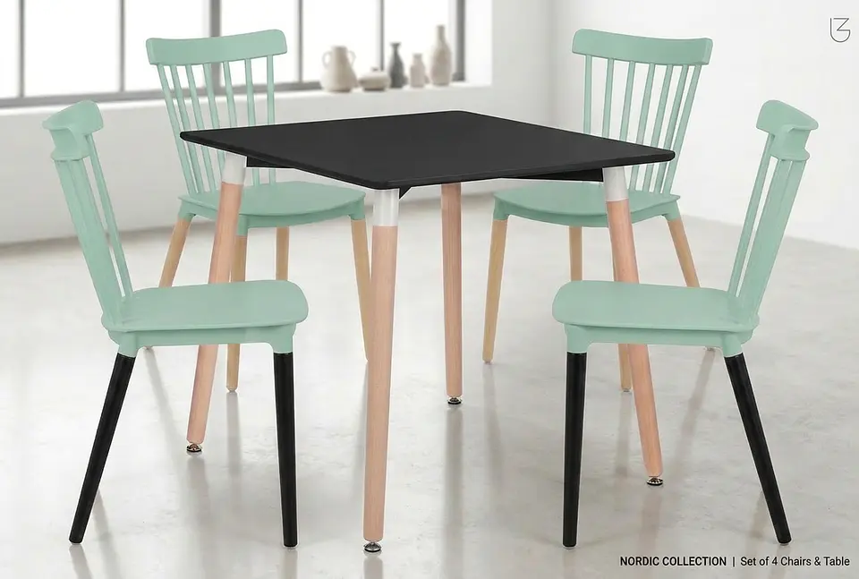 Juego de Comedor Mesa Eames Cuadrada 80 cm + 4 Sillas Windsor 11