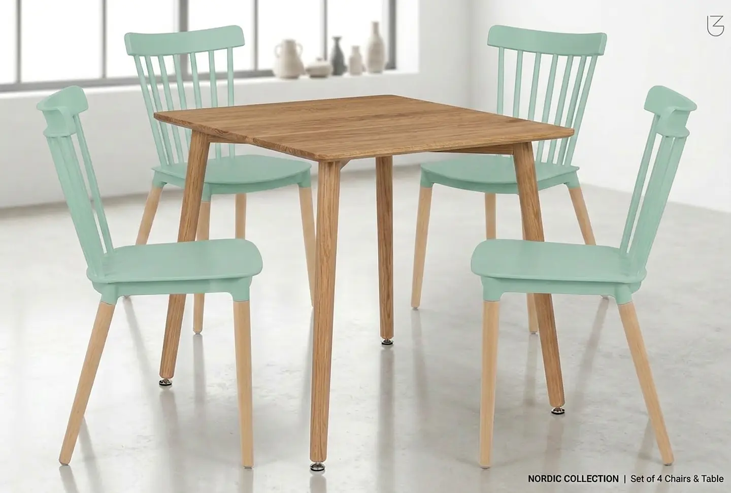 Juego de Comedor Mesa Eames Cuadrada 80 cm + 4 Sillas Windsor 12