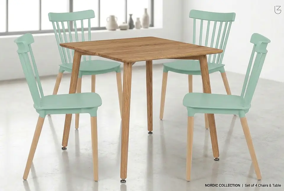 Juego de Comedor Mesa Eames Cuadrada 80 cm + 4 Sillas Windsor 12