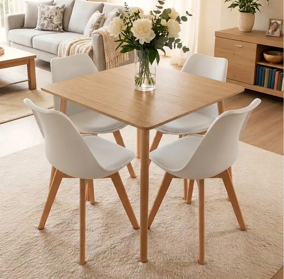 Comedor Mesa Cuadrada Blanca + 4 Sillas Tulip Acolchadas  8