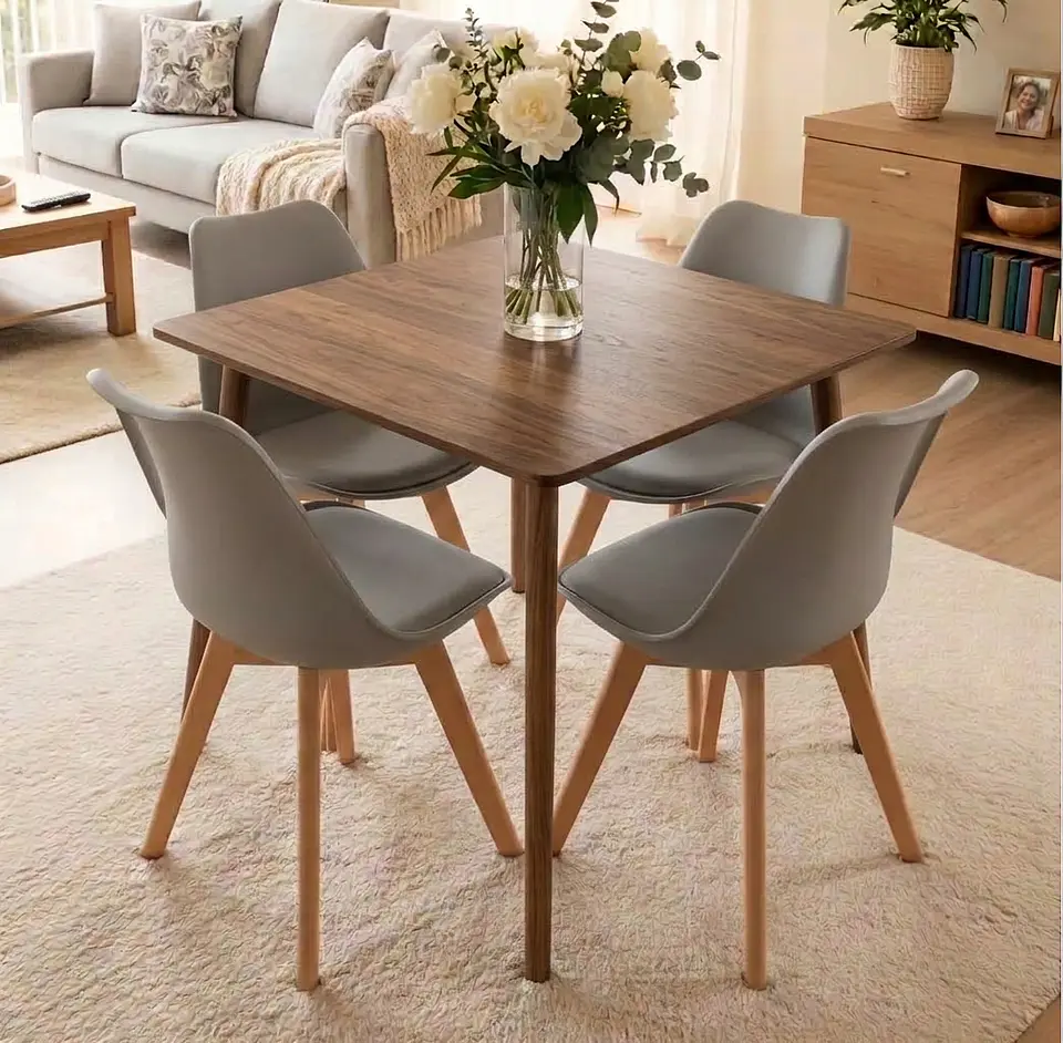 Comedor Mesa Cuadrada Blanca + 4 Sillas Tulip Acolchadas  10