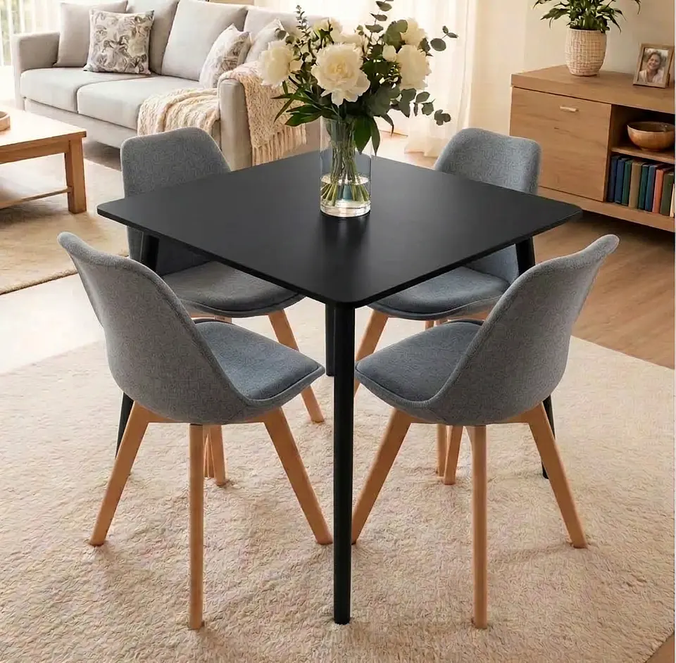 Comedor Mesa Cuadrada Blanca + 4 Sillas Tulip Acolchadas  12