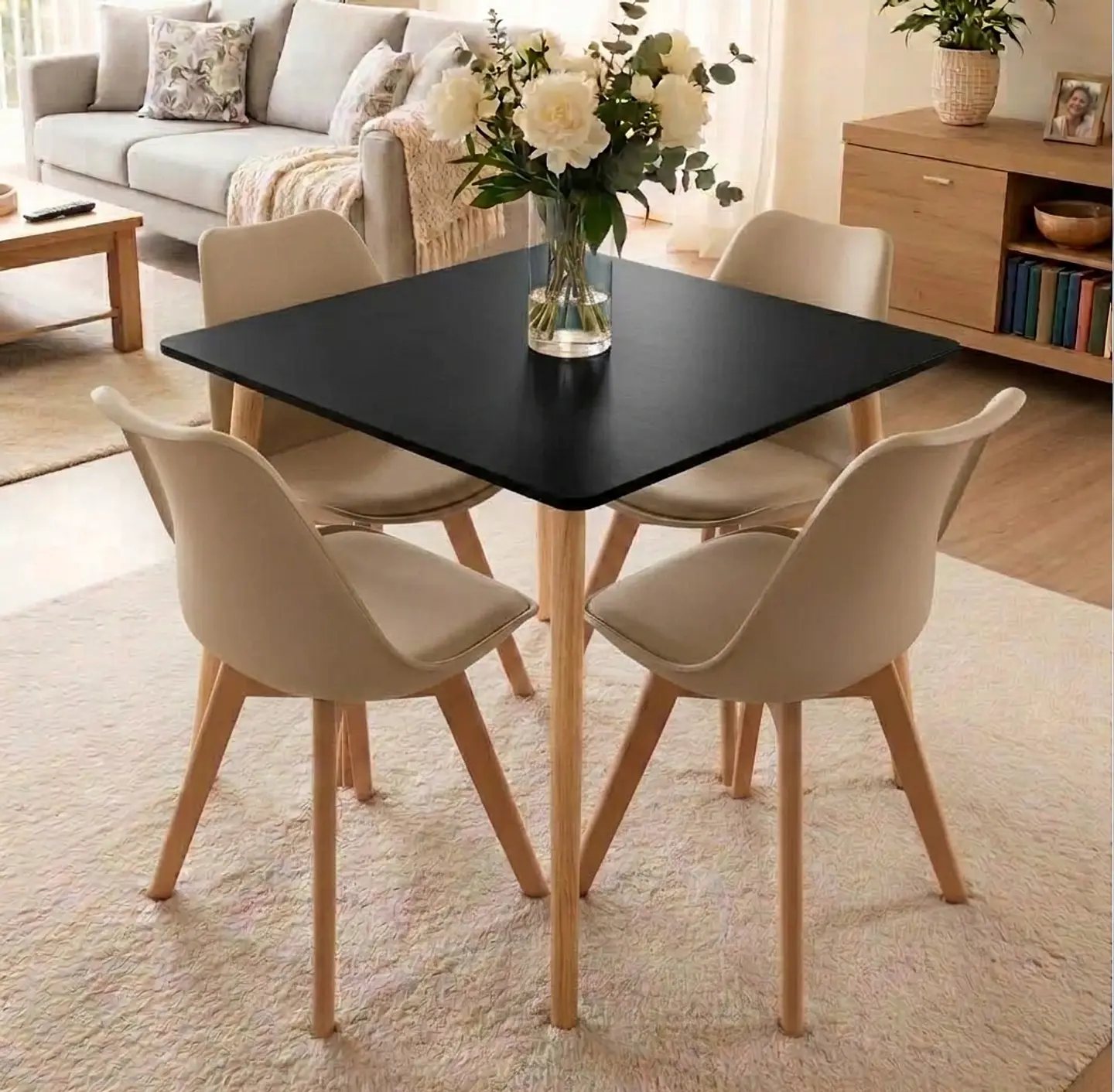 Comedor Mesa Cuadrada Blanca + 4 Sillas Tulip Acolchadas  13