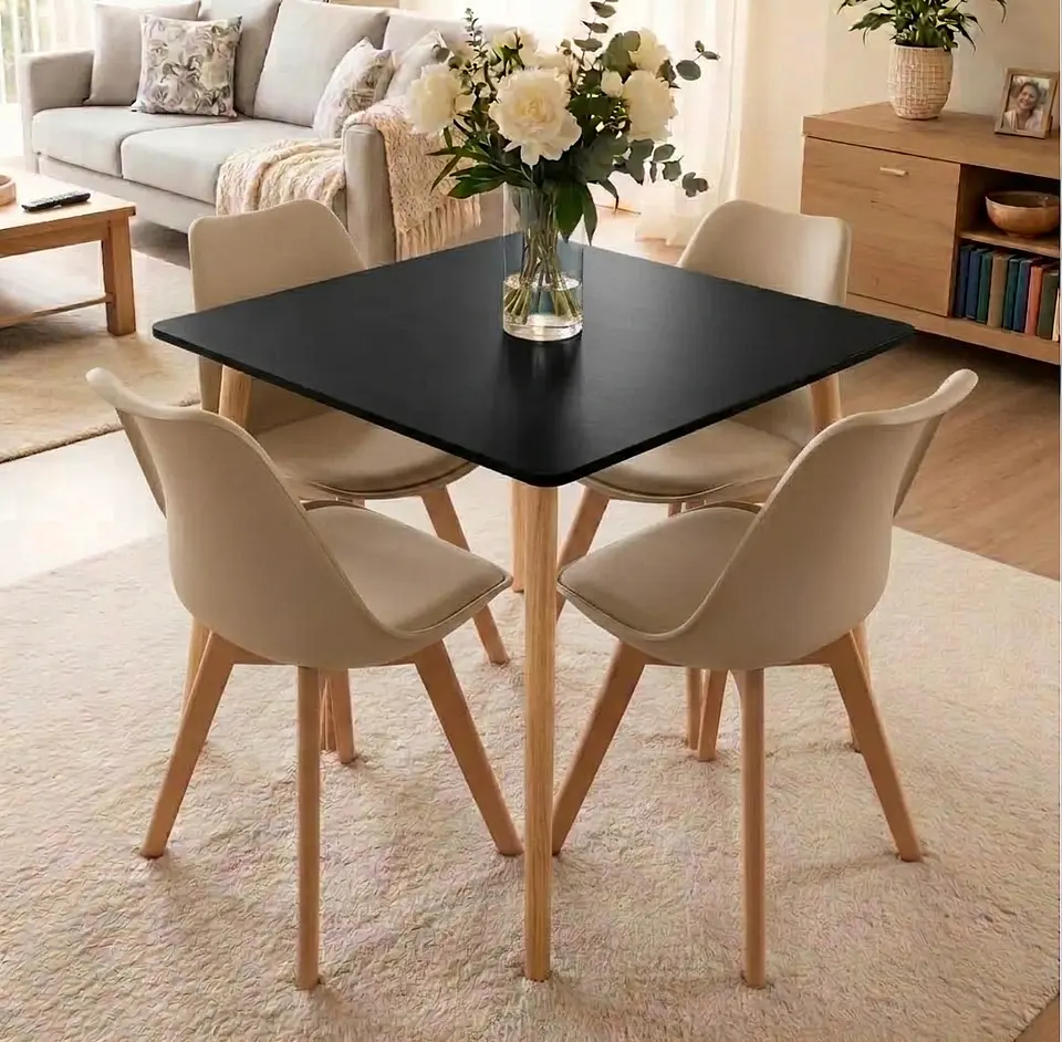Comedor Mesa Cuadrada Blanca + 4 Sillas Tulip Acolchadas  13