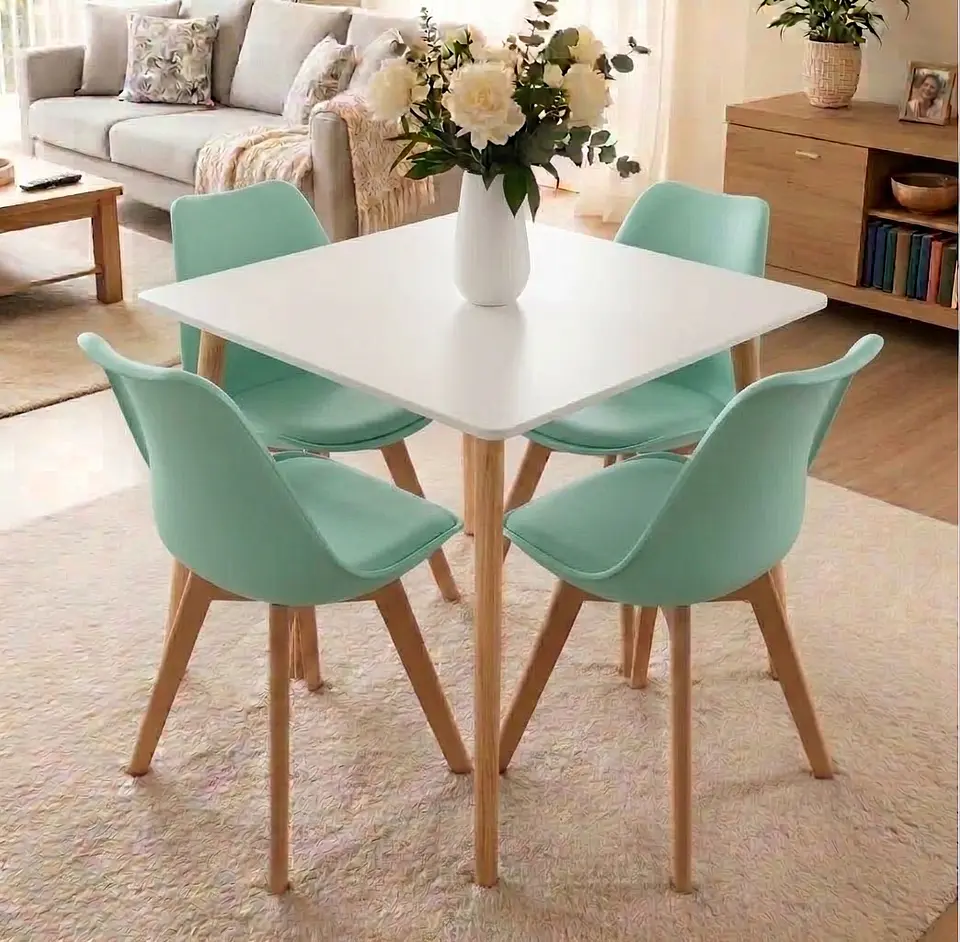 Comedor Mesa Cuadrada Blanca + 4 Sillas Tulip Acolchadas  14