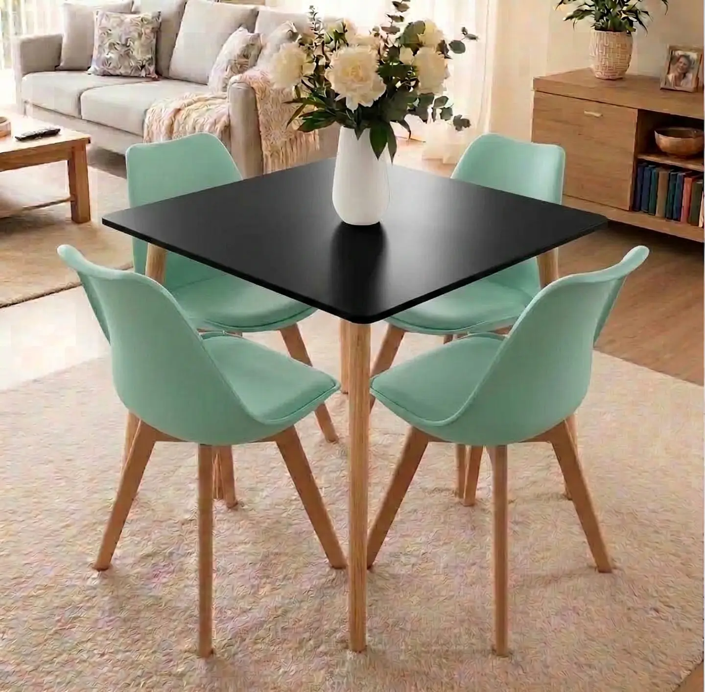 Comedor Mesa Cuadrada Blanca + 4 Sillas Tulip Acolchadas  15