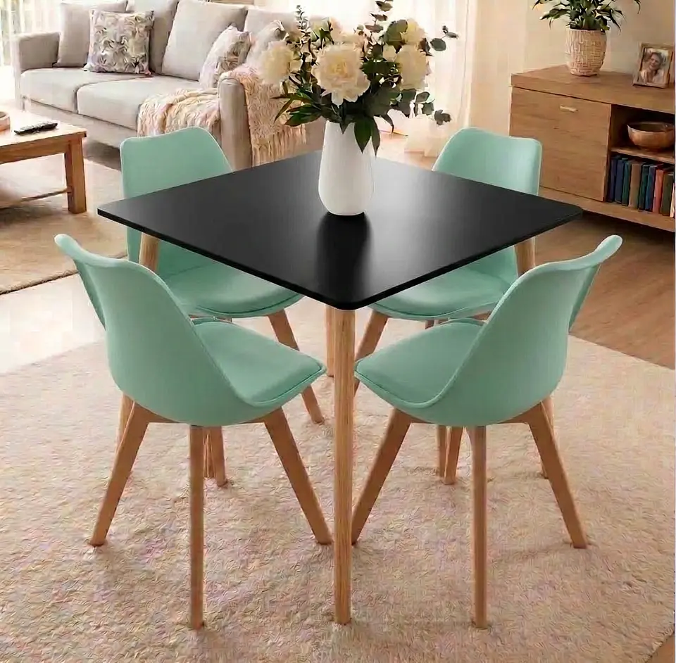 Comedor Mesa Cuadrada Blanca + 4 Sillas Tulip Acolchadas  15