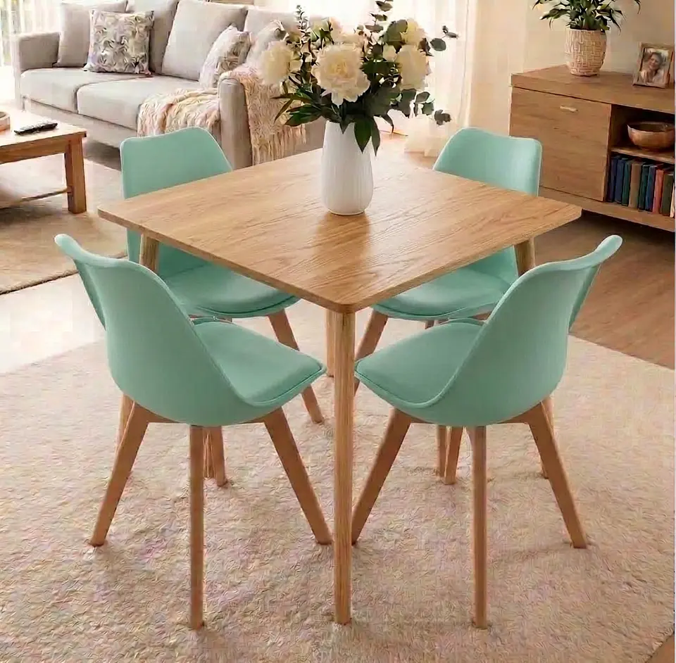 Comedor Mesa Cuadrada Blanca + 4 Sillas Tulip Acolchadas  16