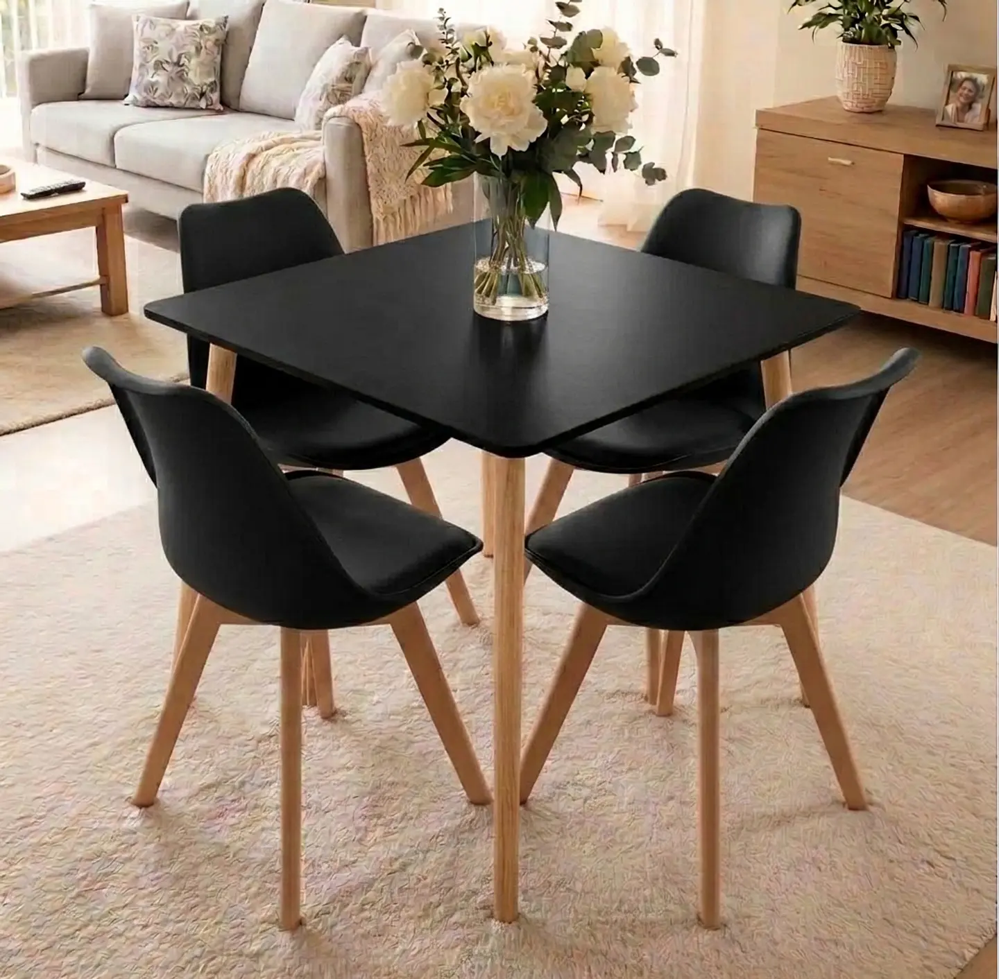 Comedor Mesa Cuadrada Blanca + 4 Sillas Tulip Acolchadas  17