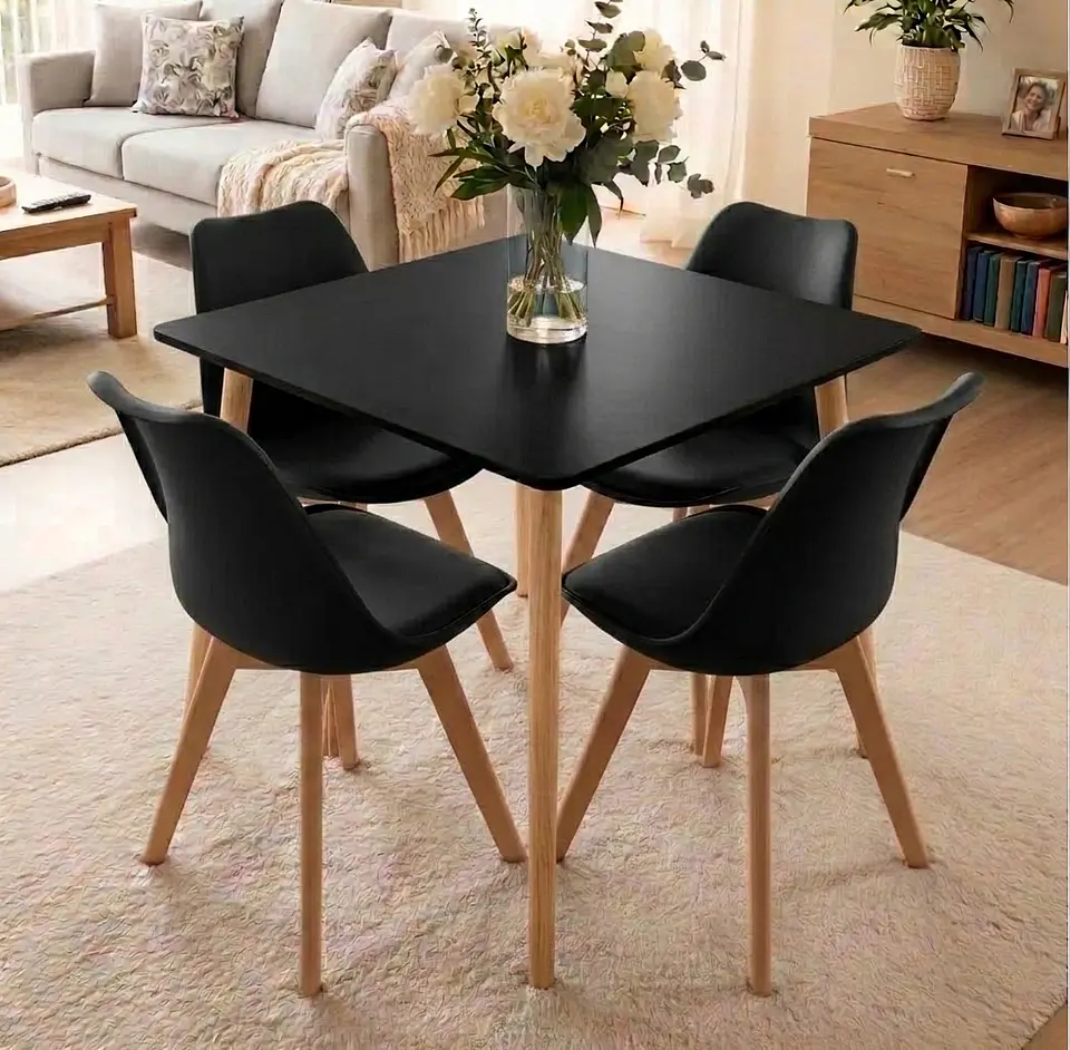 Comedor Mesa Cuadrada Blanca + 4 Sillas Tulip Acolchadas  17