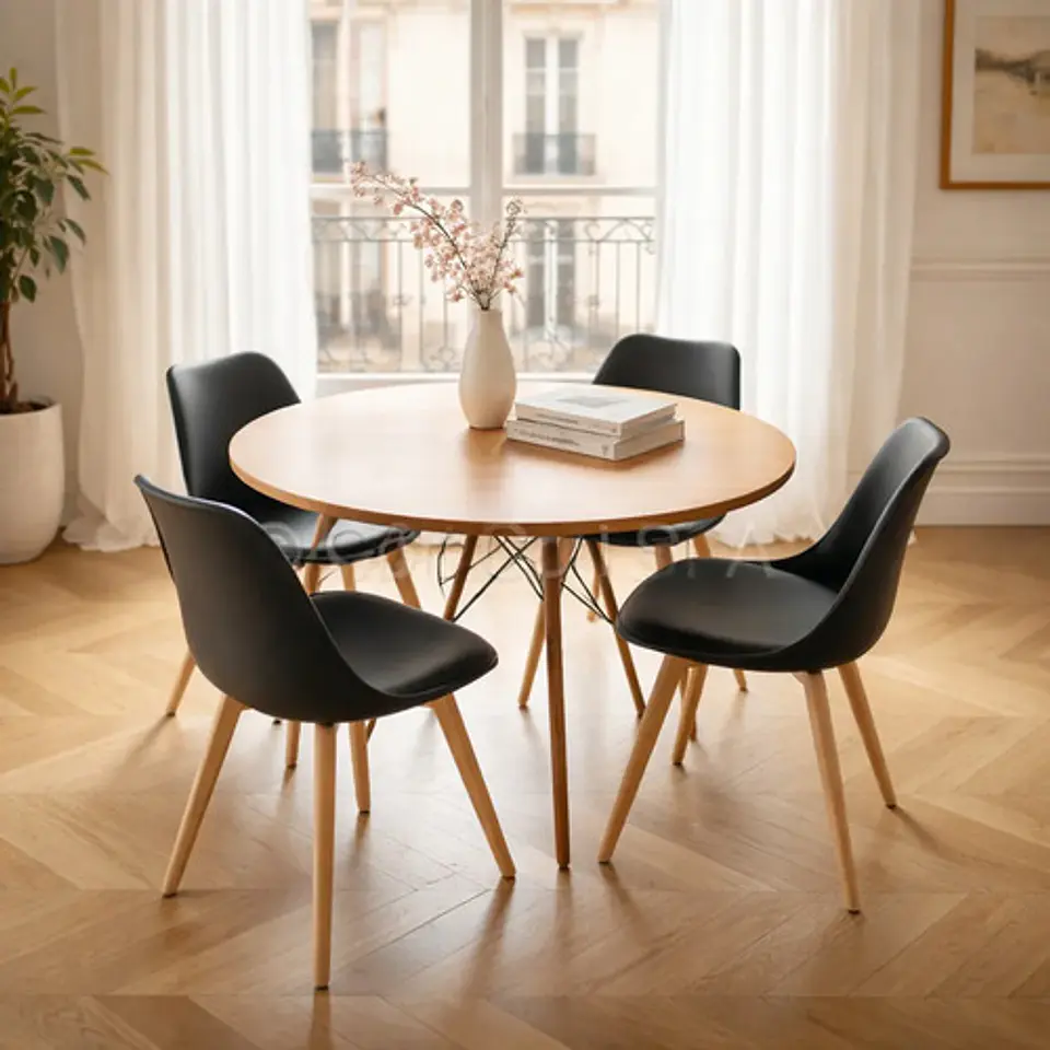 Juego Comedor Mesa Wood 100cm + 4 Sillas Tulip 1