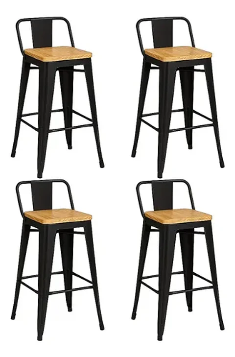 Pack 4 Taburetes Tolix con Respaldo Madera altura 65cm