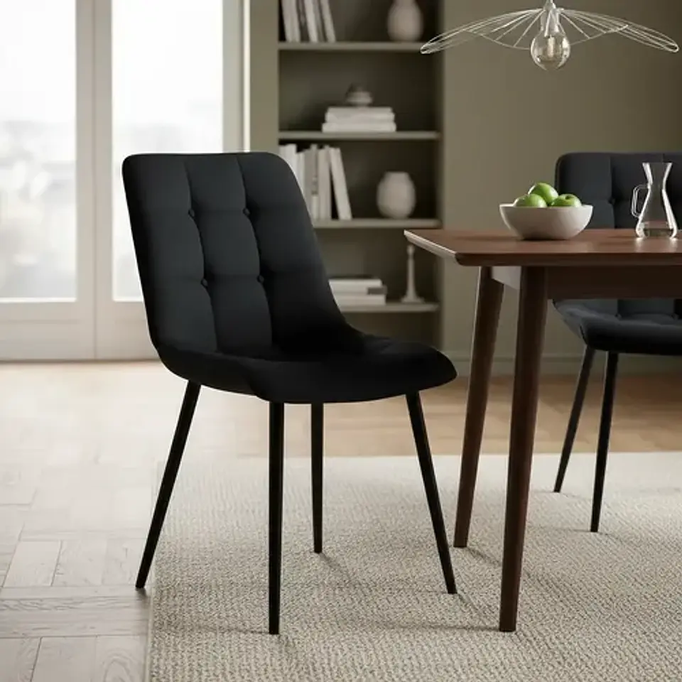 Set 2 Sillas Capitone Terciopelo Patas Negras 3