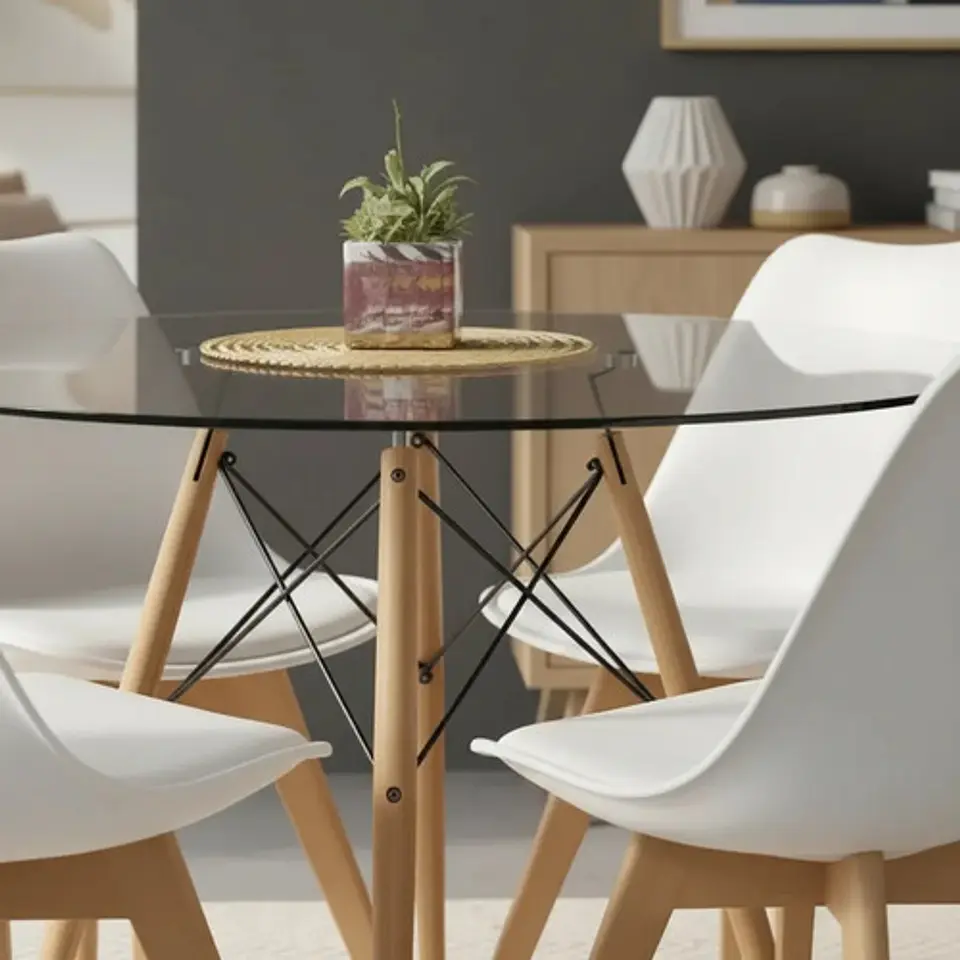 Mesa Eames Vidrio 100cm Y 4 Sillas De Tulip 2