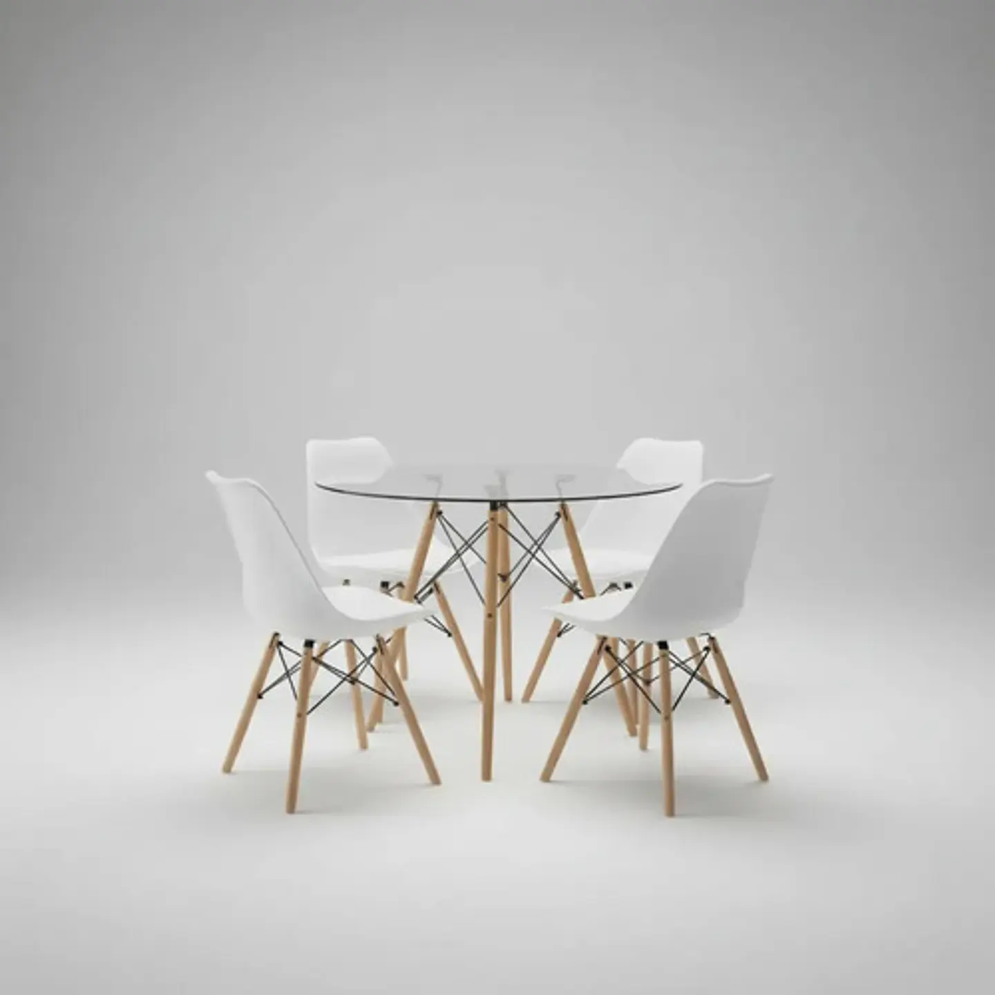 Mesa Eames Vidrio 100cm Y 4 Sillas De Tulip 3