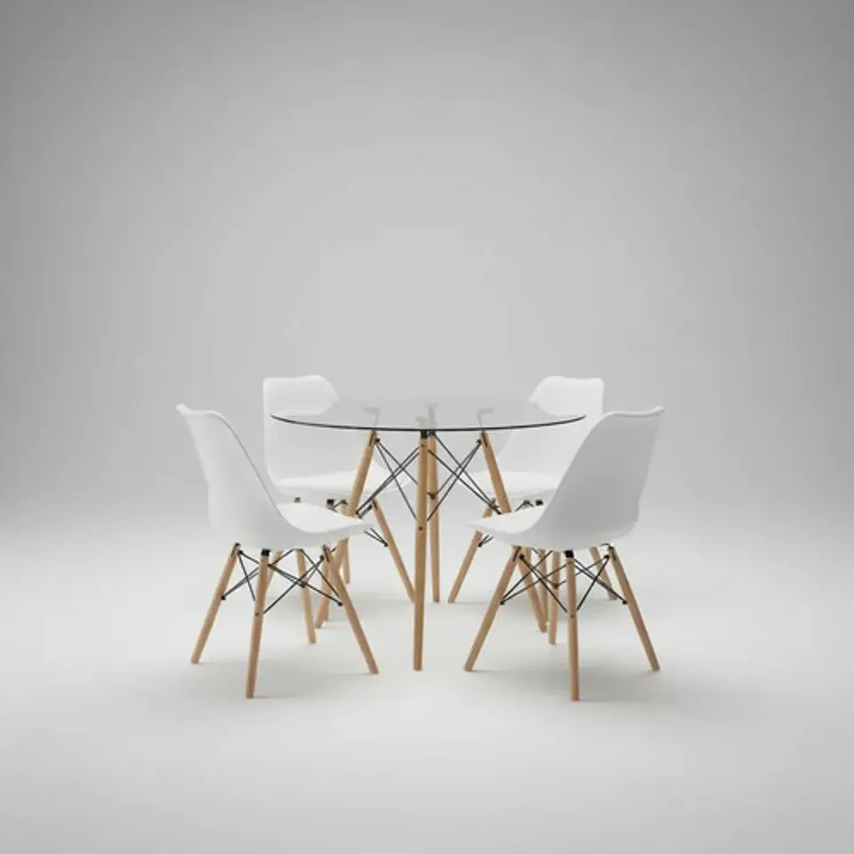 Mesa Eames Vidrio 100cm Y 4 Sillas De Tulip 3