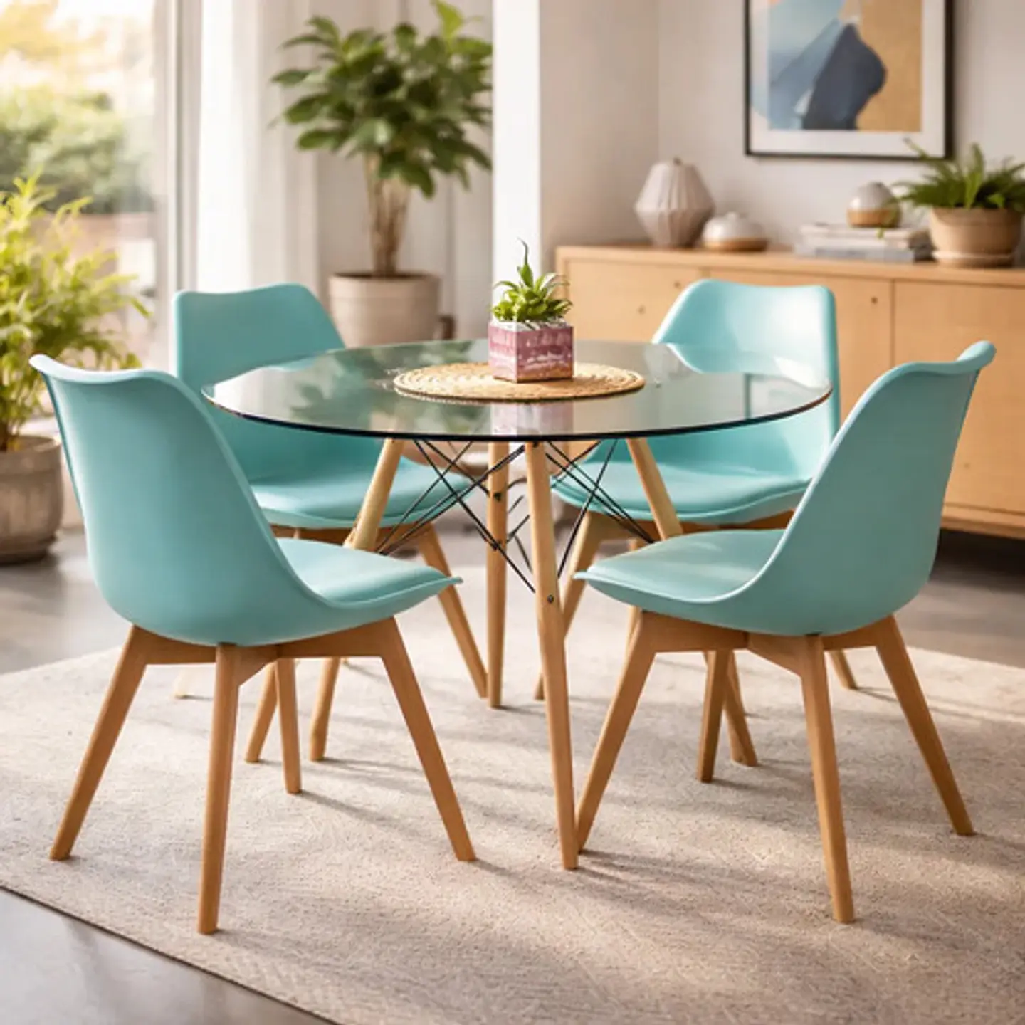 Mesa Eames Vidrio 100cm Y 4 Sillas De Tulip 6