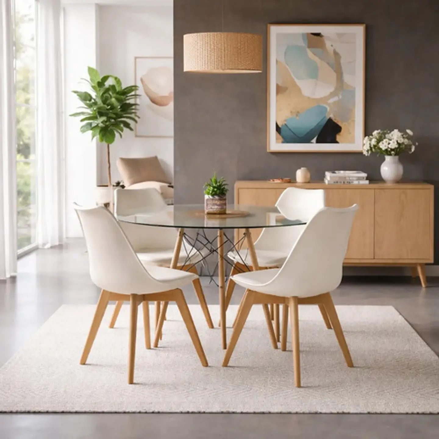 Mesa Eames Vidrio 100cm Y 4 Sillas De Tulip 9
