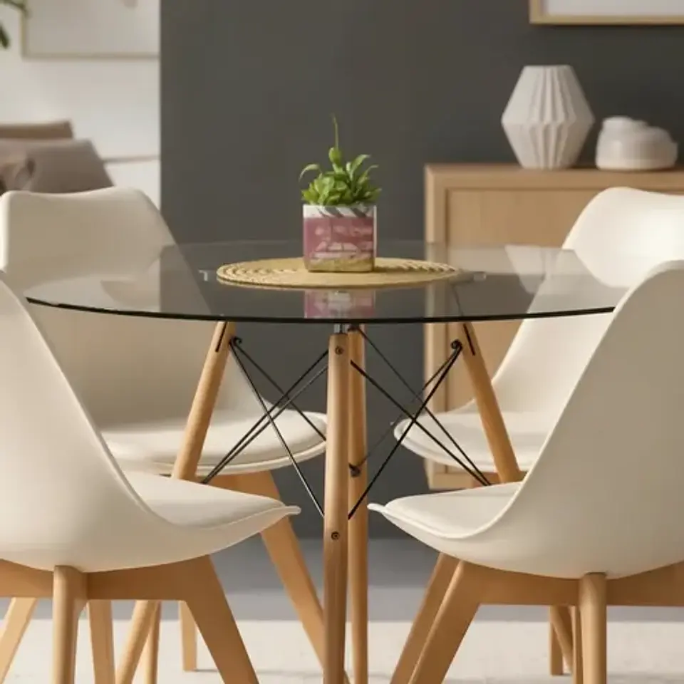 Mesa Eames Vidrio 100cm Y 4 Sillas De Tulip 10