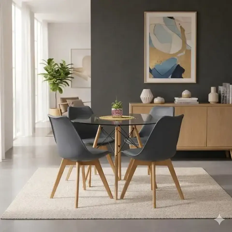 Mesa Eames Vidrio 100cm Y 4 Sillas De Tulip 11