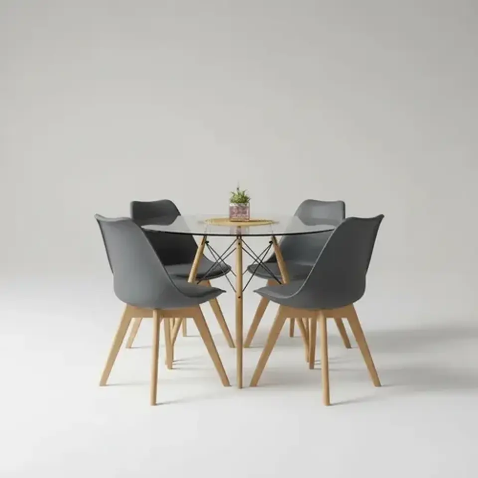 Mesa Eames Vidrio 100cm Y 4 Sillas De Tulip 13