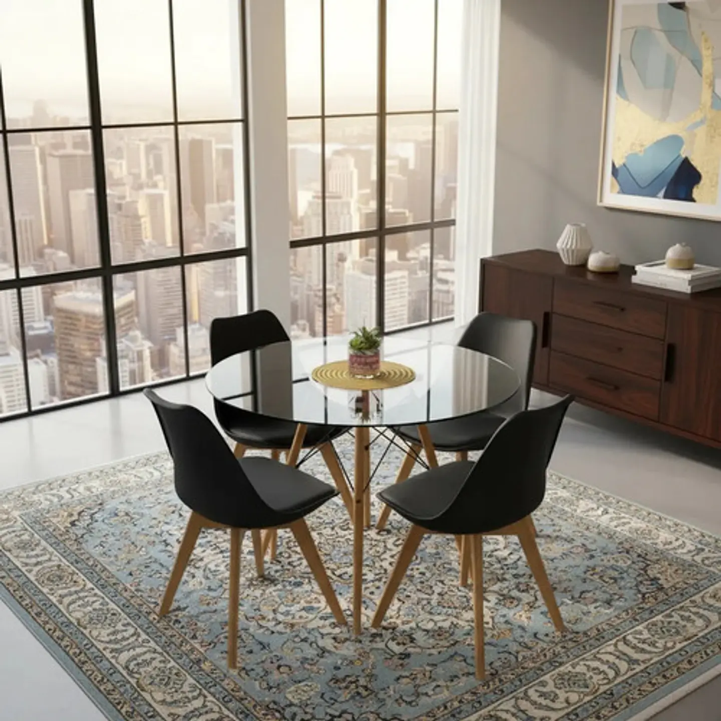 Mesa Eames Vidrio 100cm Y 4 Sillas De Tulip 15