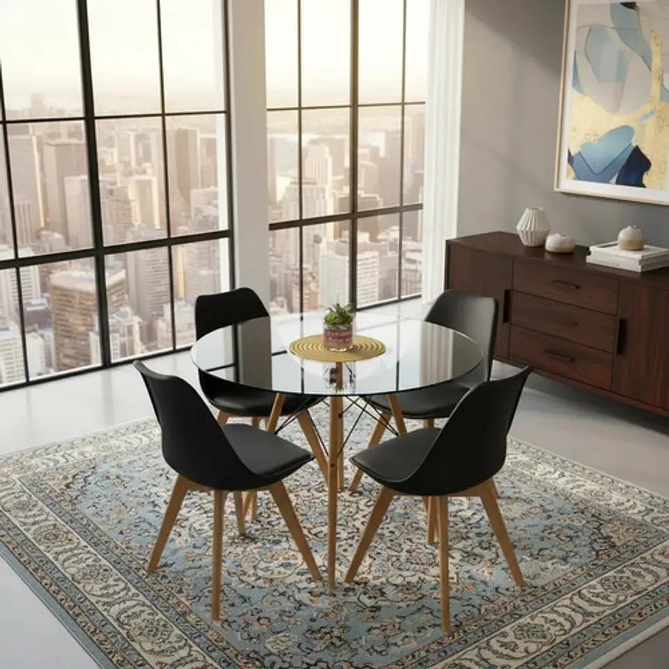 Mesa Eames Vidrio 100cm Y 4 Sillas De Tulip 15