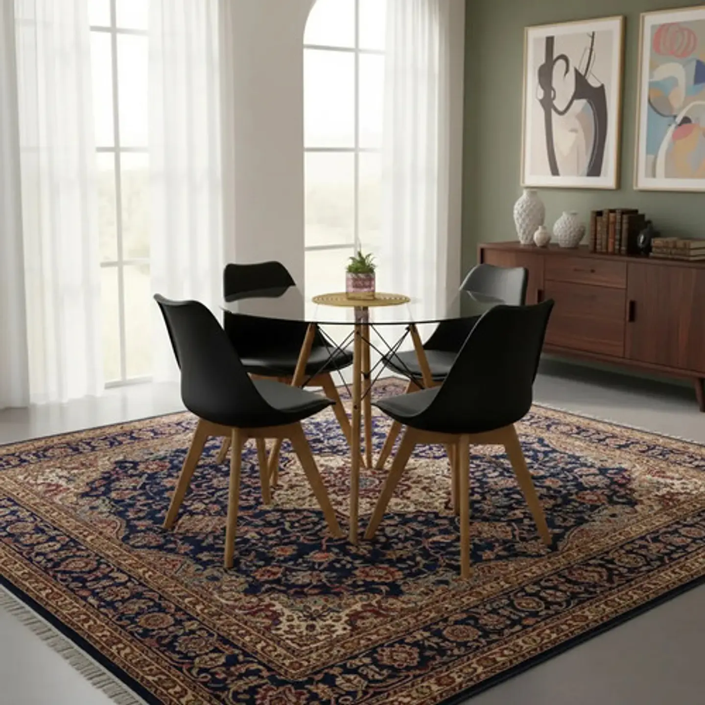 Mesa Eames Vidrio 100cm Y 4 Sillas De Tulip 16