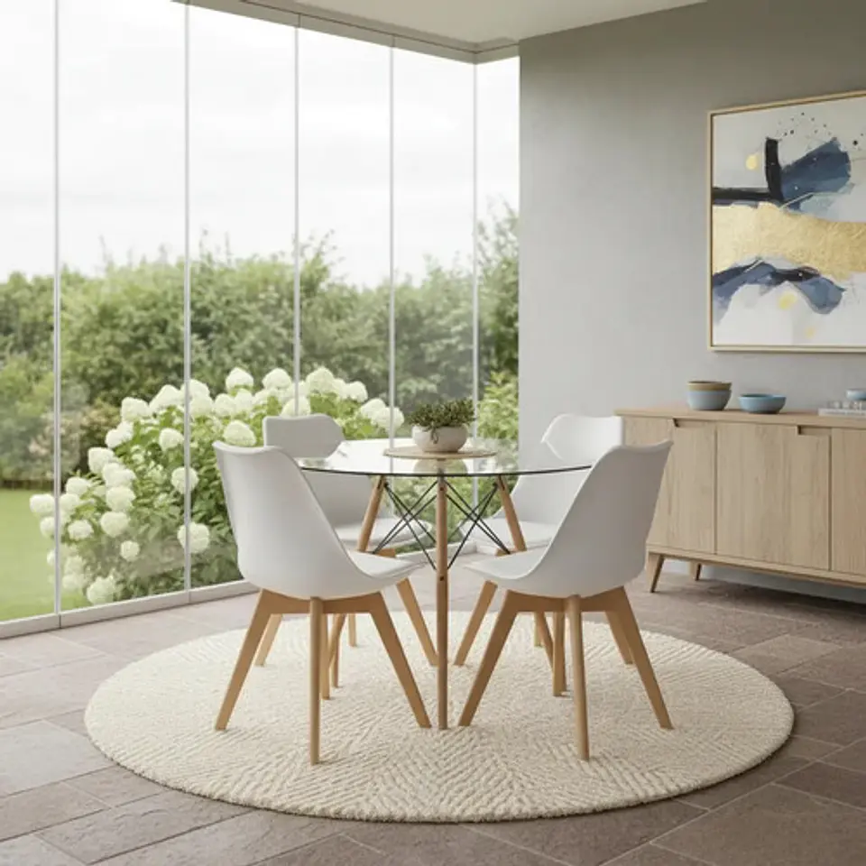 Mesa Eames De Vidrio De 80cm Y 4 Sillas De Tulip 2
