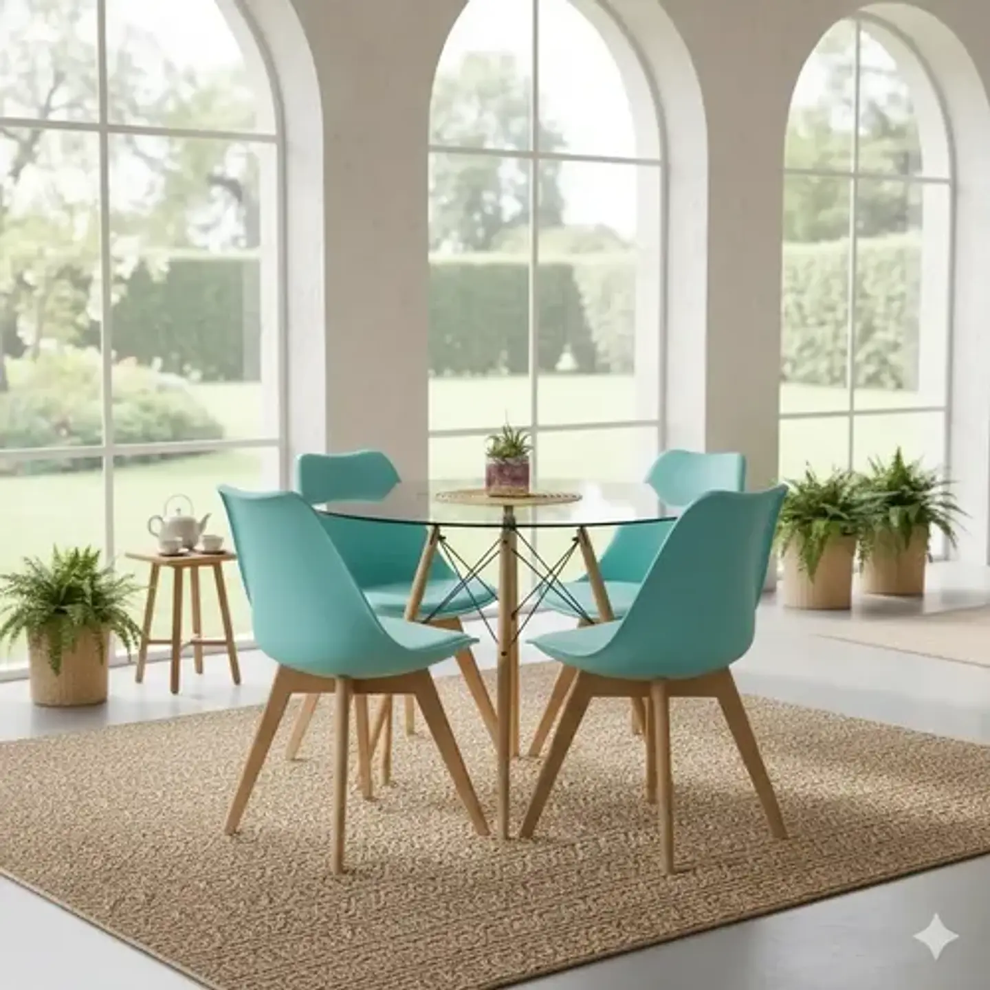 Mesa Eames De Vidrio De 80cm Y 4 Sillas De Tulip 5