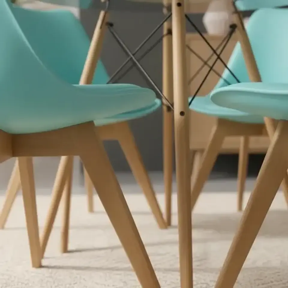 Mesa Eames De Vidrio De 80cm Y 4 Sillas De Tulip 6