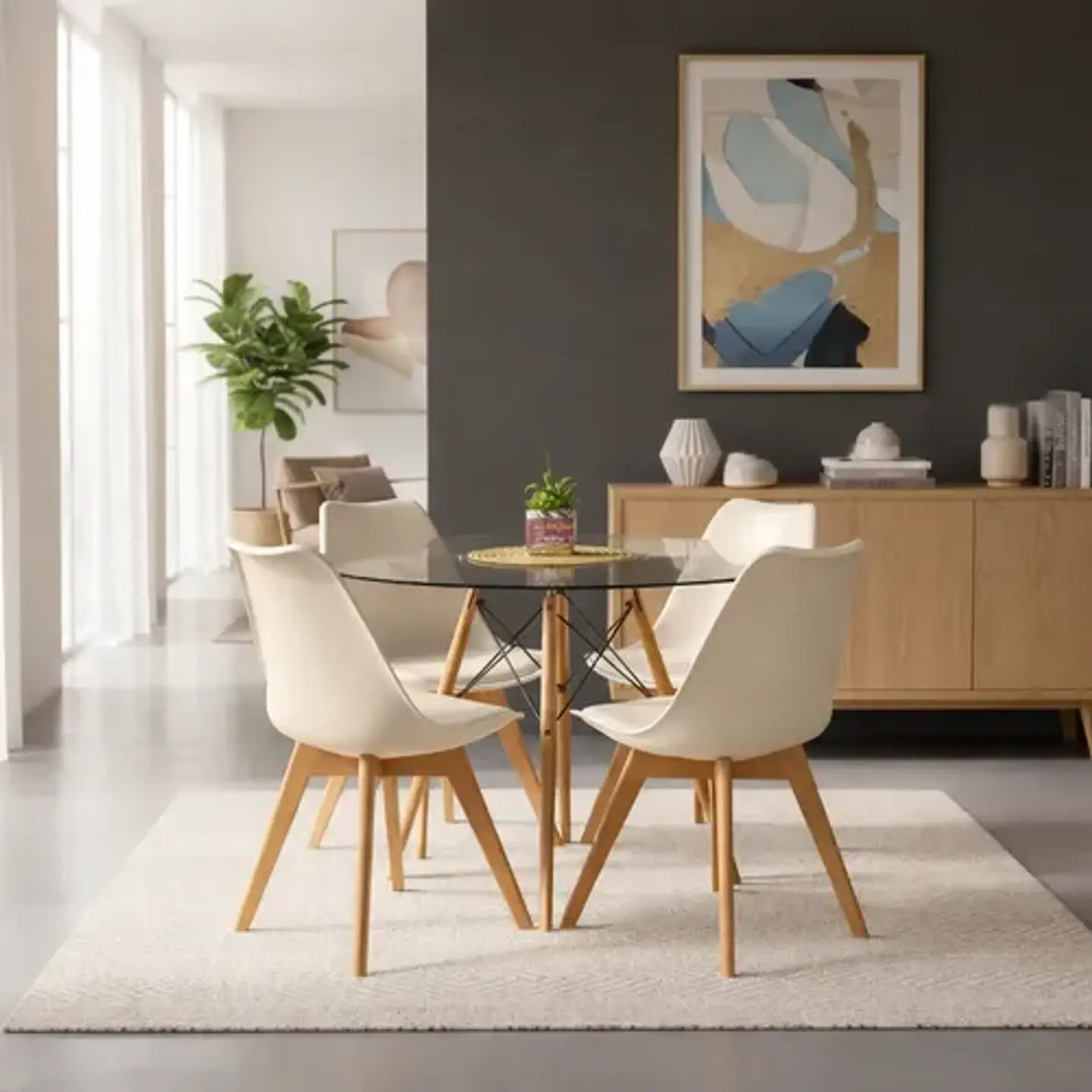 Mesa Eames De Vidrio De 80cm Y 4 Sillas De Tulip 7