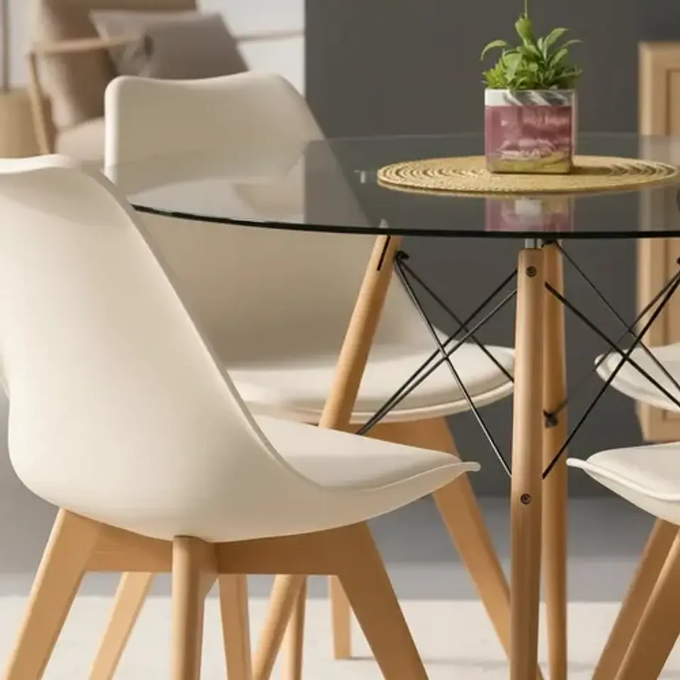 Mesa Eames De Vidrio De 80cm Y 4 Sillas De Tulip 8