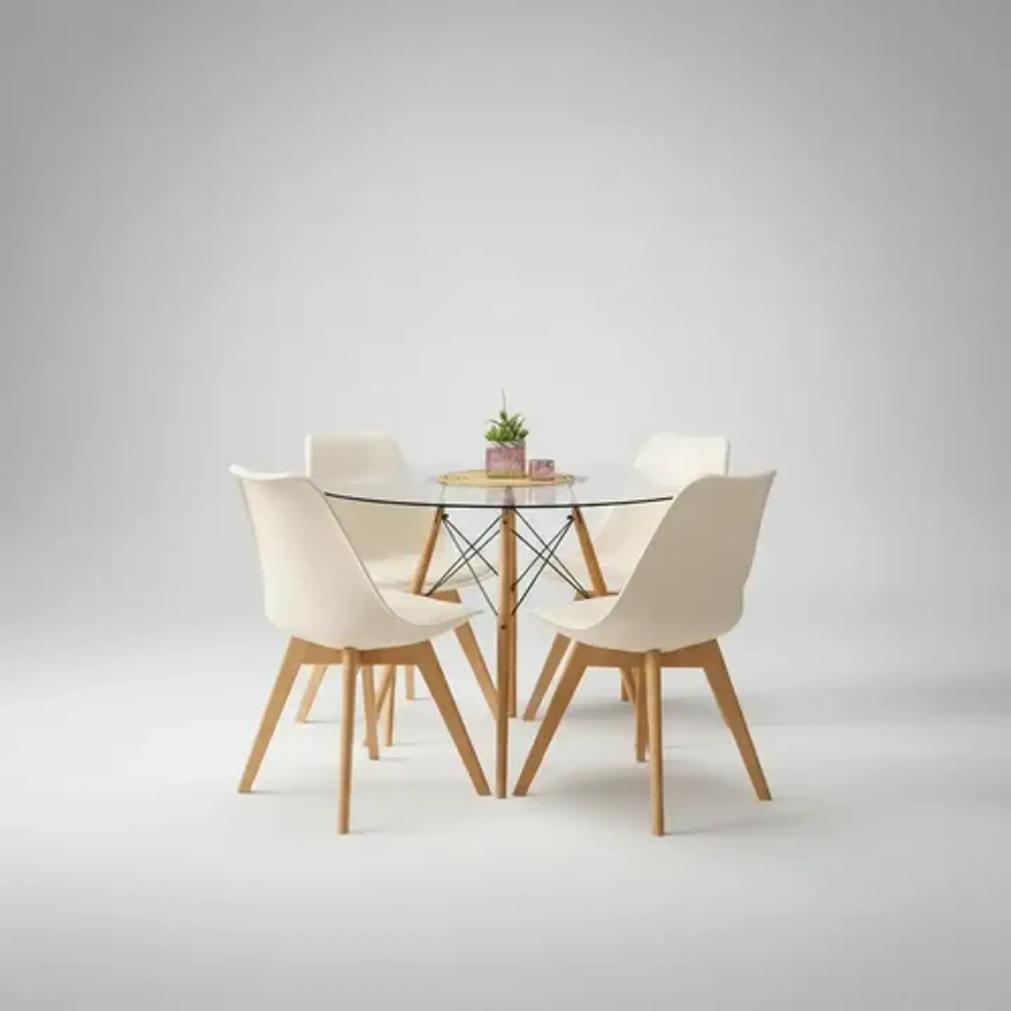 Mesa Eames De Vidrio De 80cm Y 4 Sillas De Tulip 9