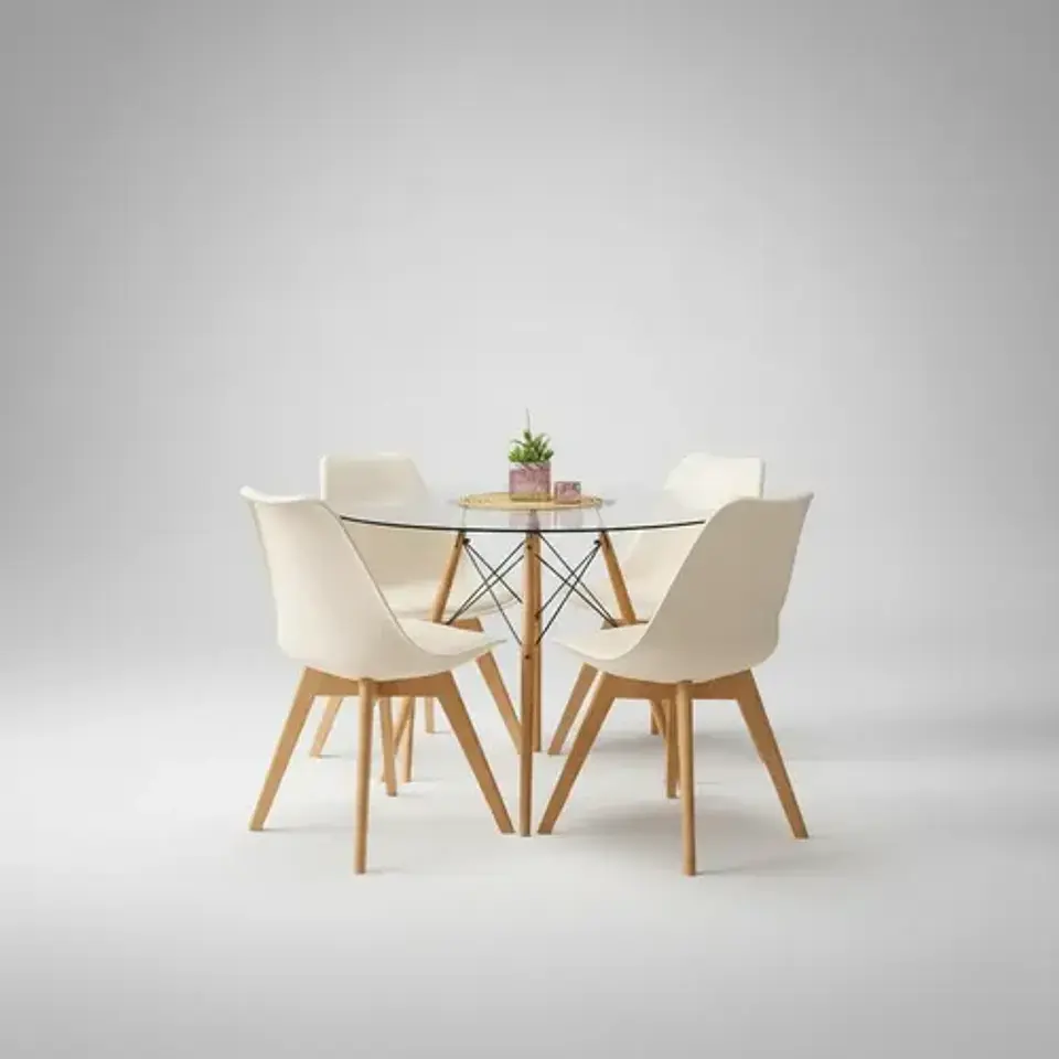 Mesa Eames De Vidrio De 80cm Y 4 Sillas De Tulip 9