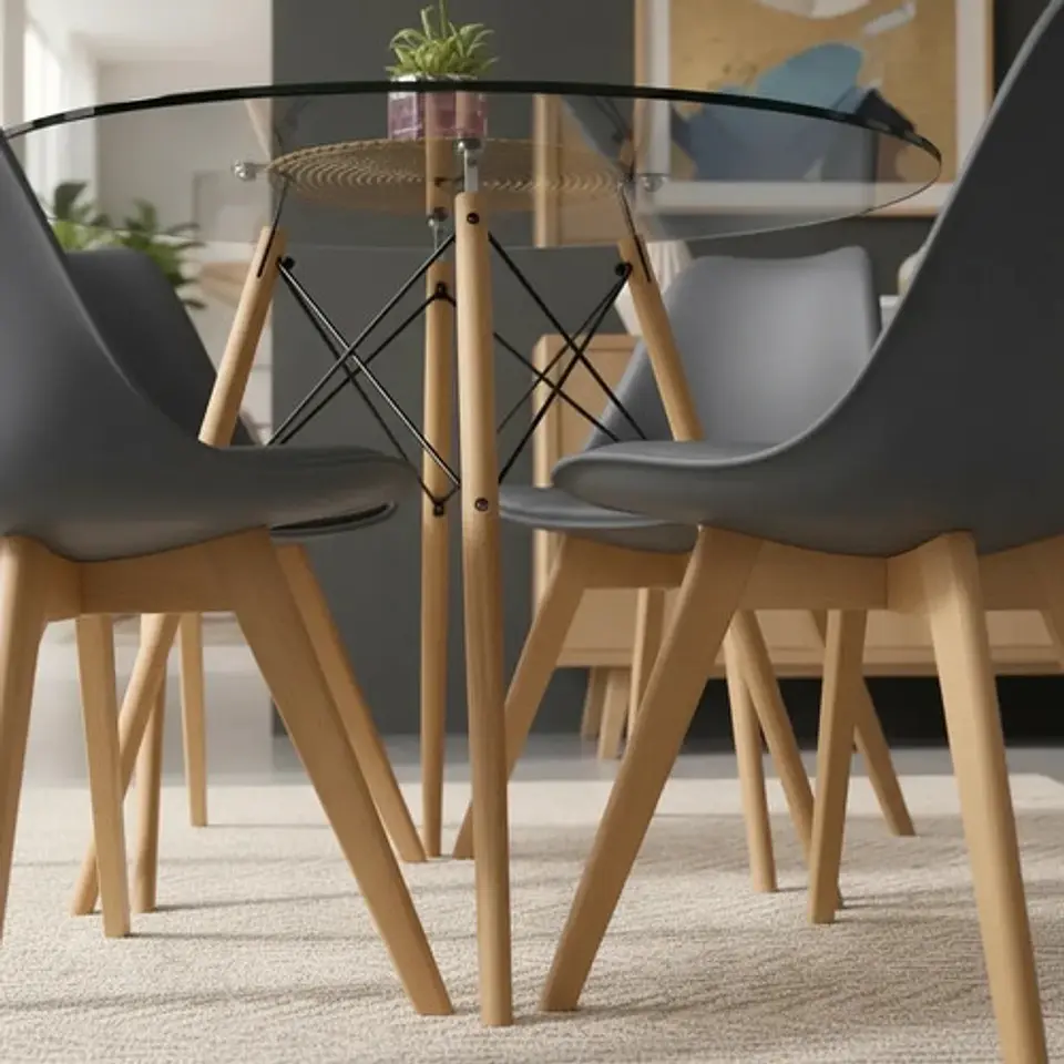 Mesa Eames De Vidrio De 80cm Y 4 Sillas De Tulip 12