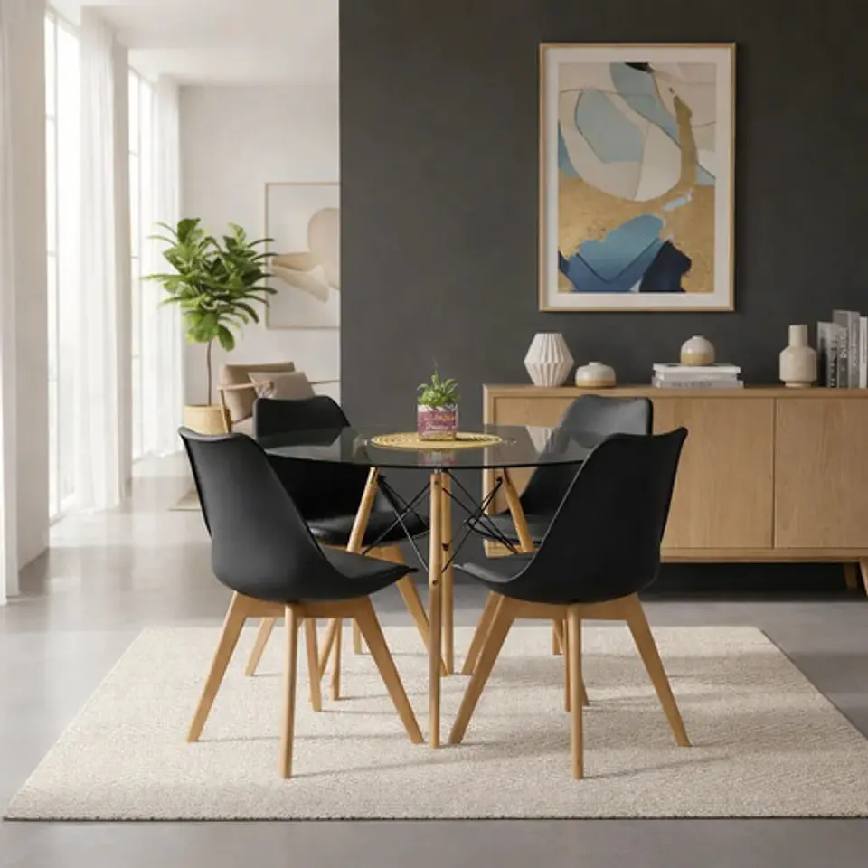 Mesa Eames De Vidrio De 80cm Y 4 Sillas De Tulip 13