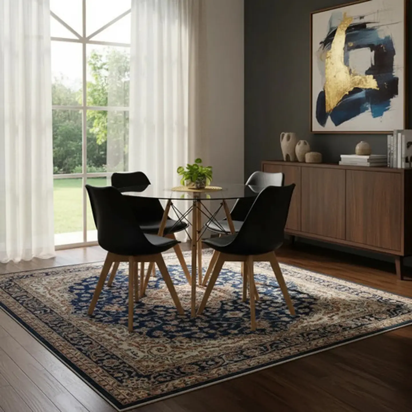 Mesa Eames De Vidrio De 80cm Y 4 Sillas De Tulip 14