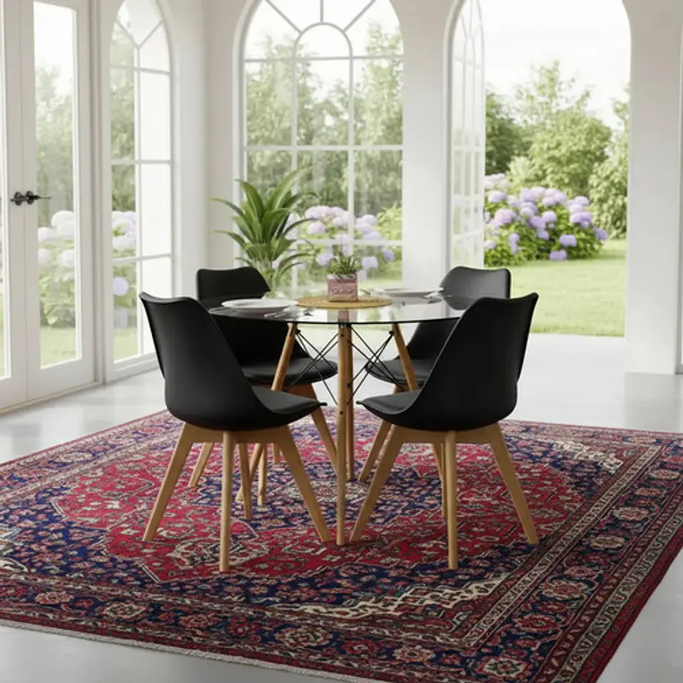 Mesa Eames De Vidrio De 80cm Y 4 Sillas De Tulip 15
