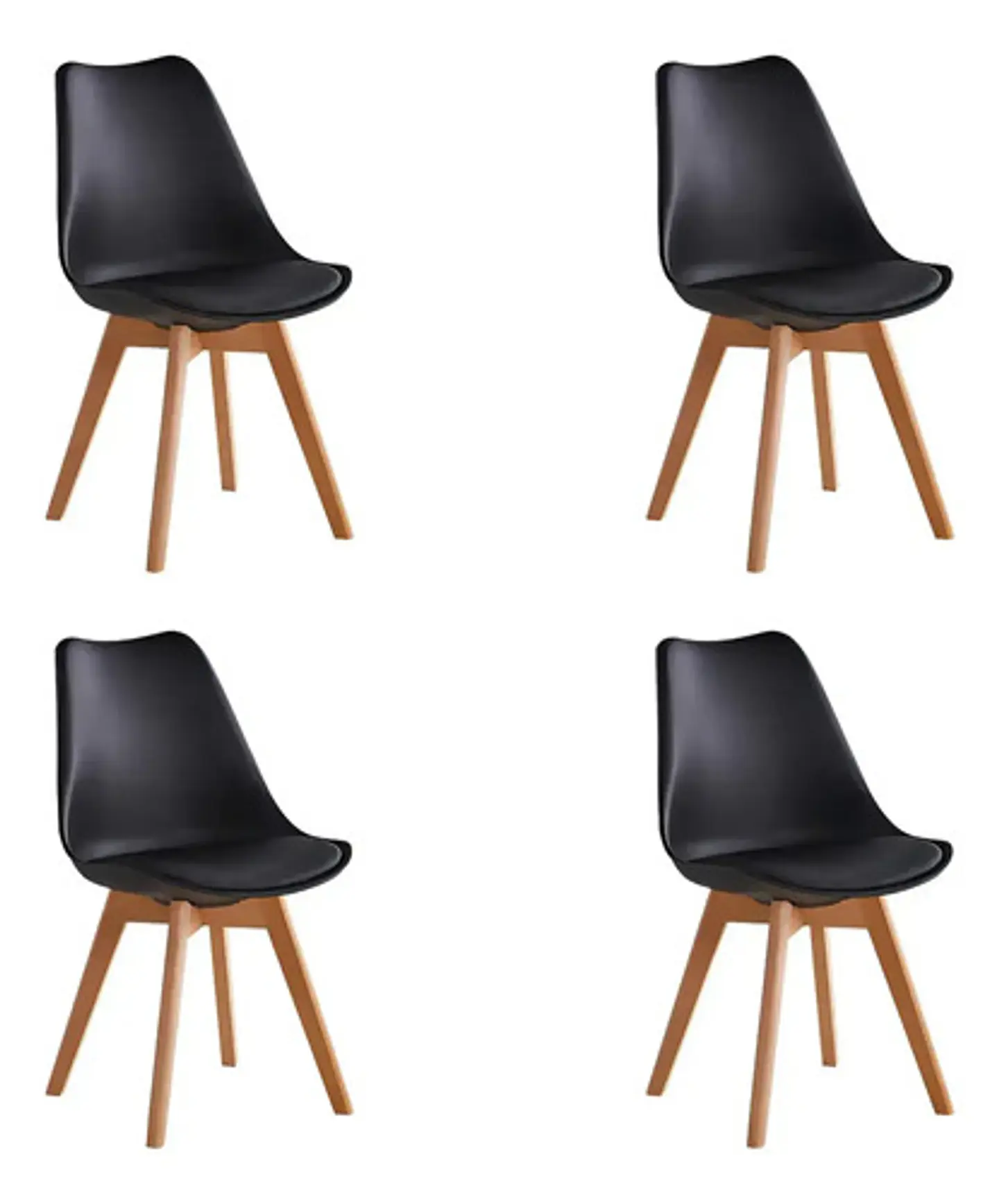 Pack 4 Sillas Tulip Estructura De La Silla Marrón Claro Asiento Negro Diseño De La Tela Polipropileno 1