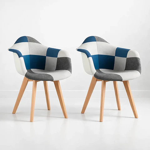 Pack de 2 Butaca Sitial Patchwork Acolchado Wood - Celeste