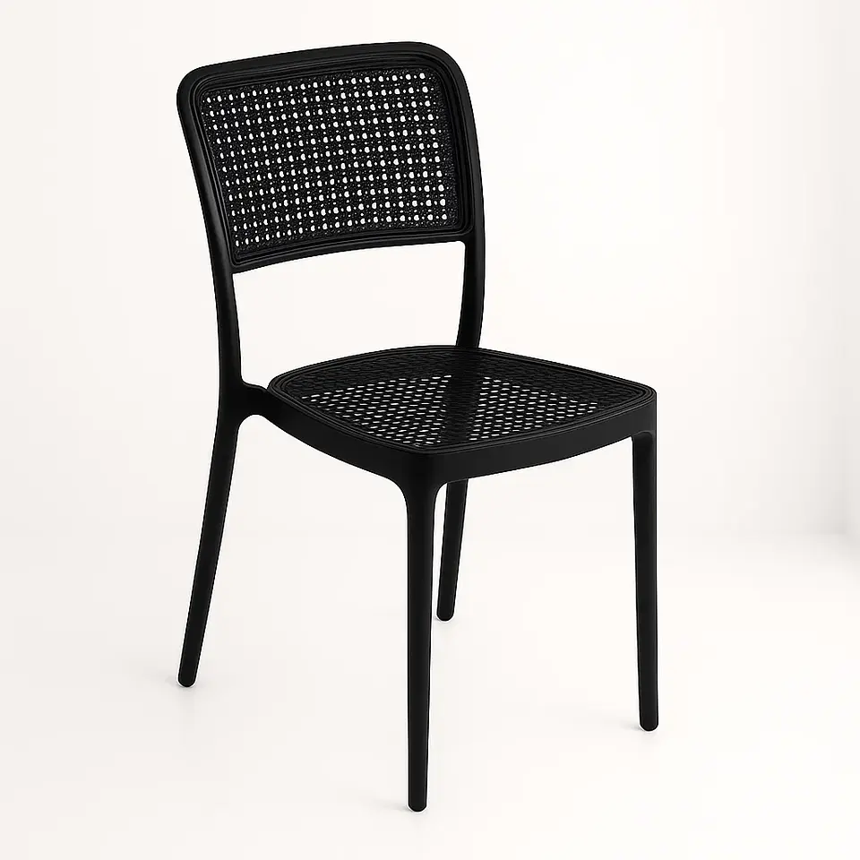Silla de Restaurant o Terraza Comedor Hoffman Enrejada - Negra Completa 1
