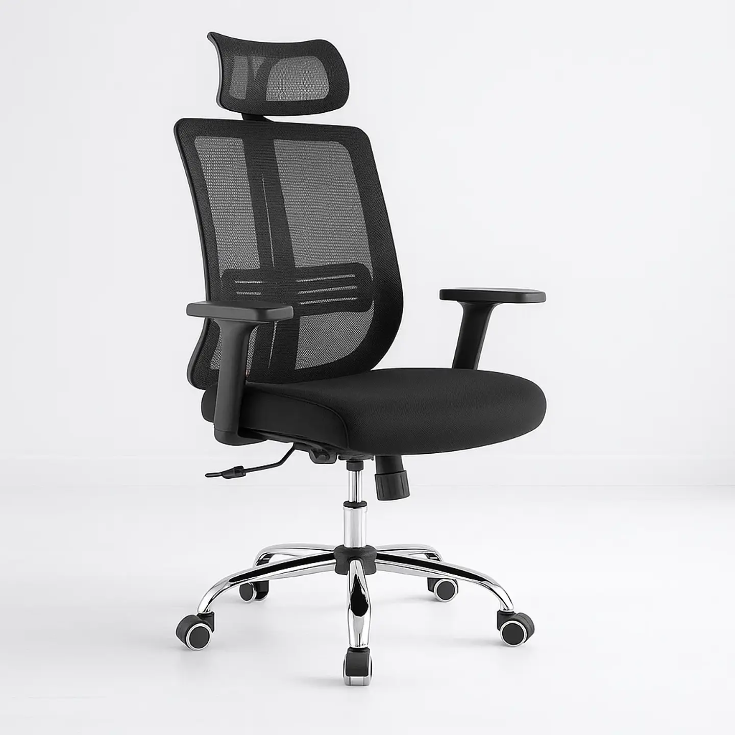 Silla de oficina mesh negra ejecutiva con apoyabrazos y cabeza 1