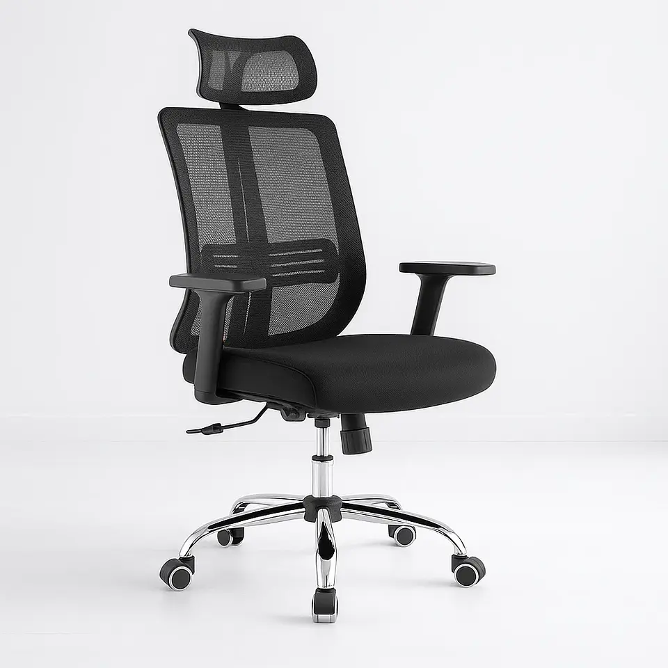 Silla de oficina mesh negra ejecutiva con apoyabrazos y cabeza 1