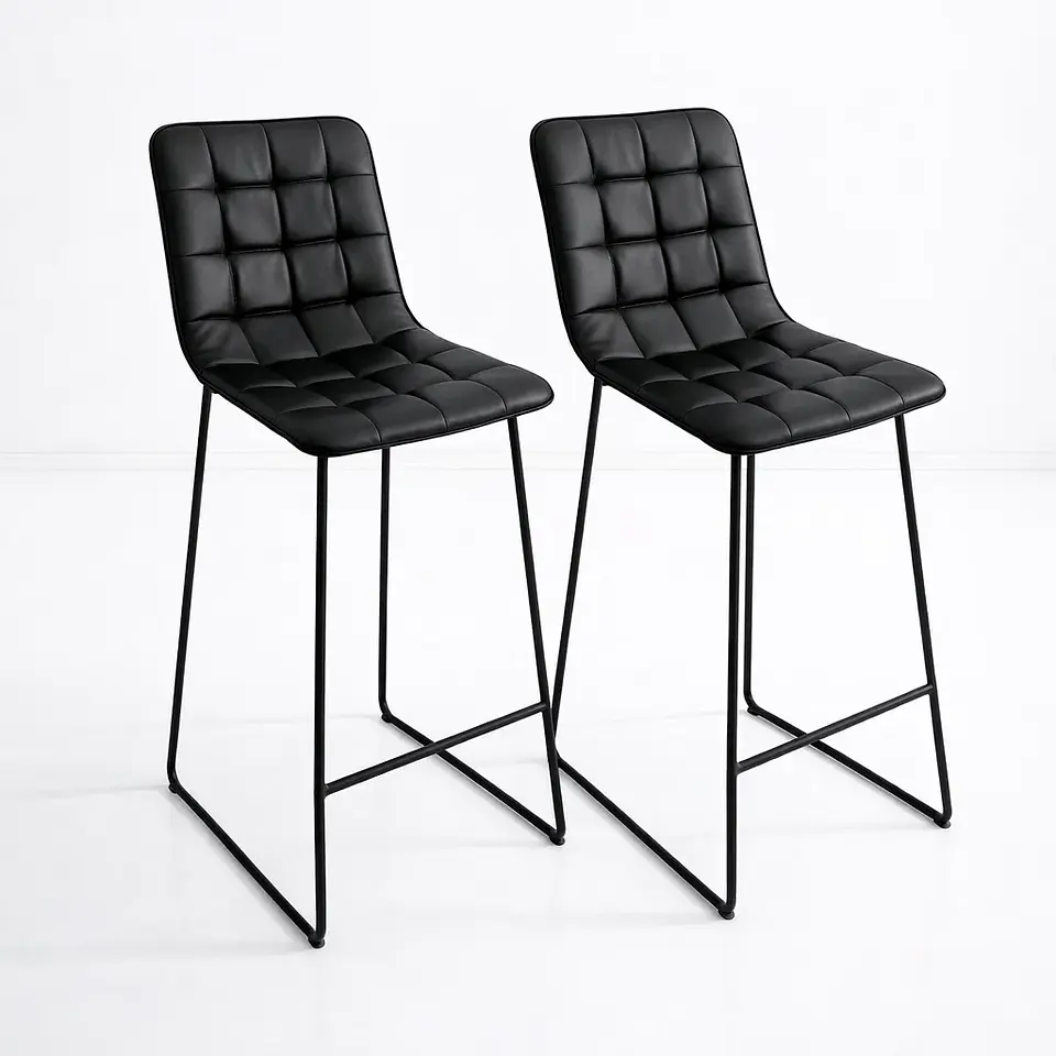 Pack de 2 Taburetes Milano Cuero Sintetico con Patas Metálicas Estilo Industrial 1