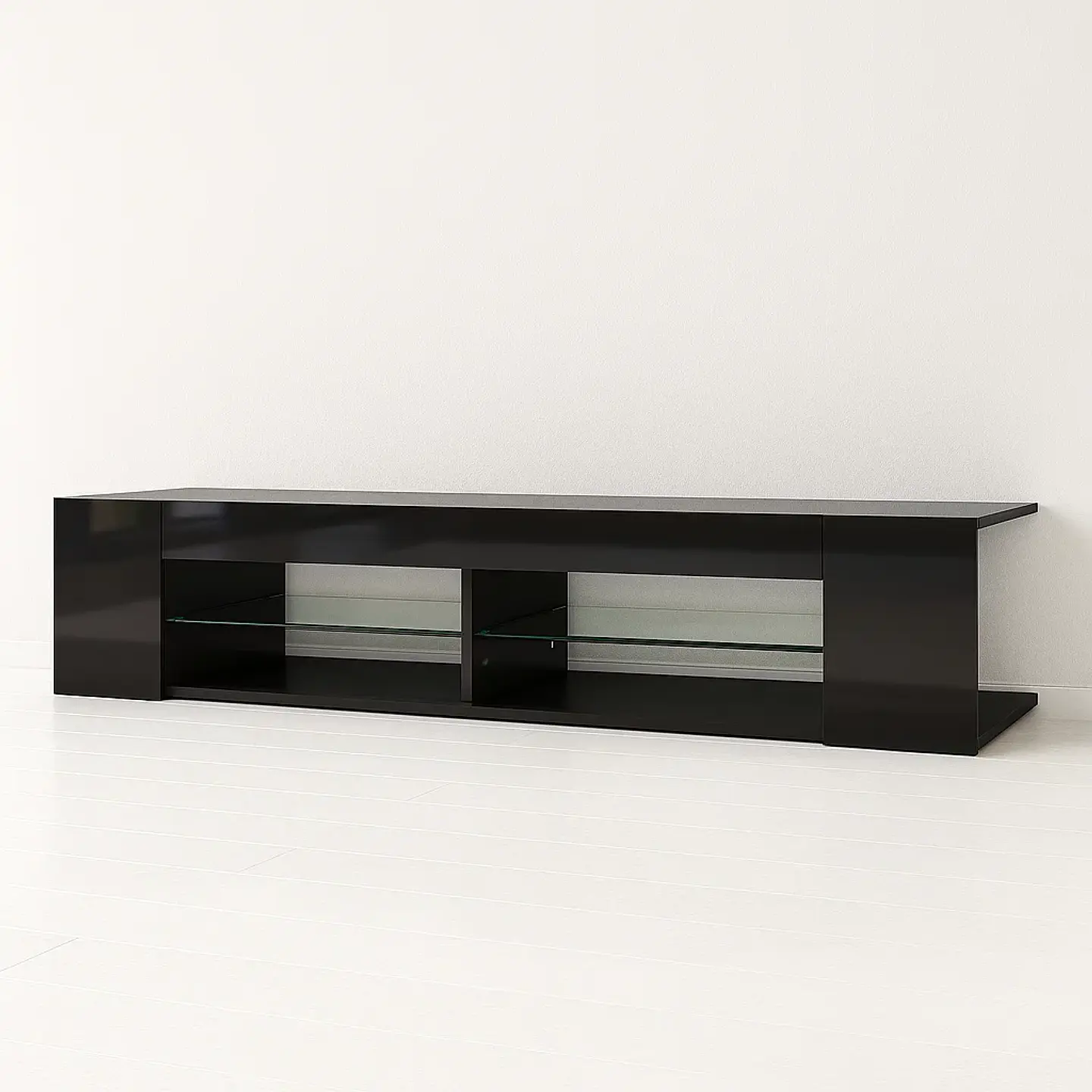 Mueble de TV Moderno Negro con Luces LED y Compartimentos 3
