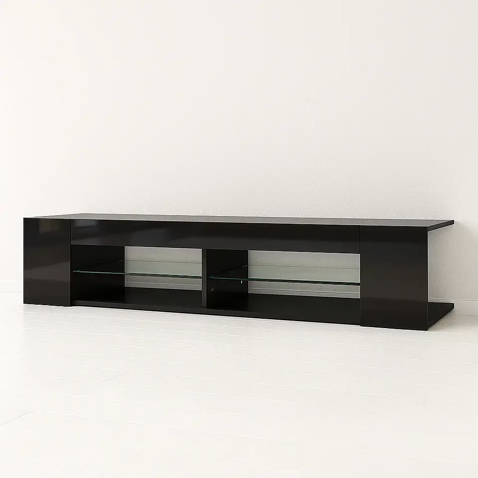Mueble de TV Moderno Negro con Luces LED y Compartimentos 3