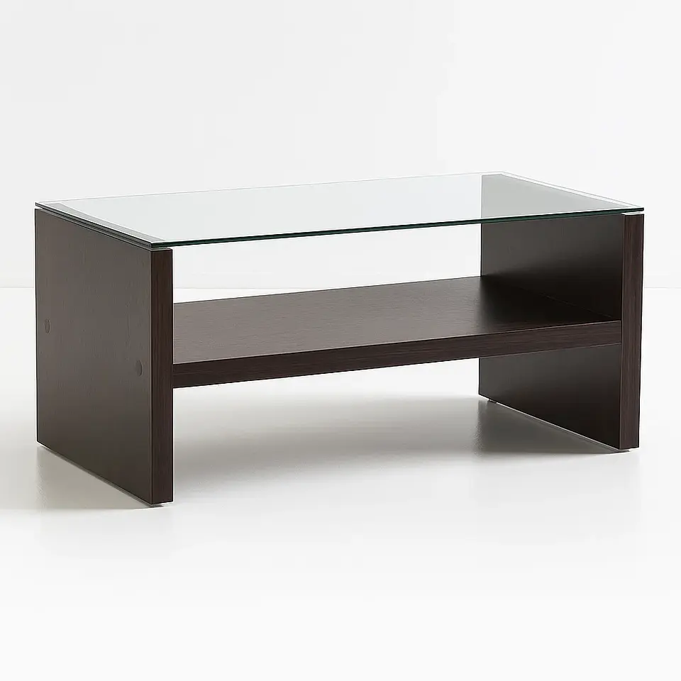 Mesa de centro moderna madera walnut wood vidrio 1