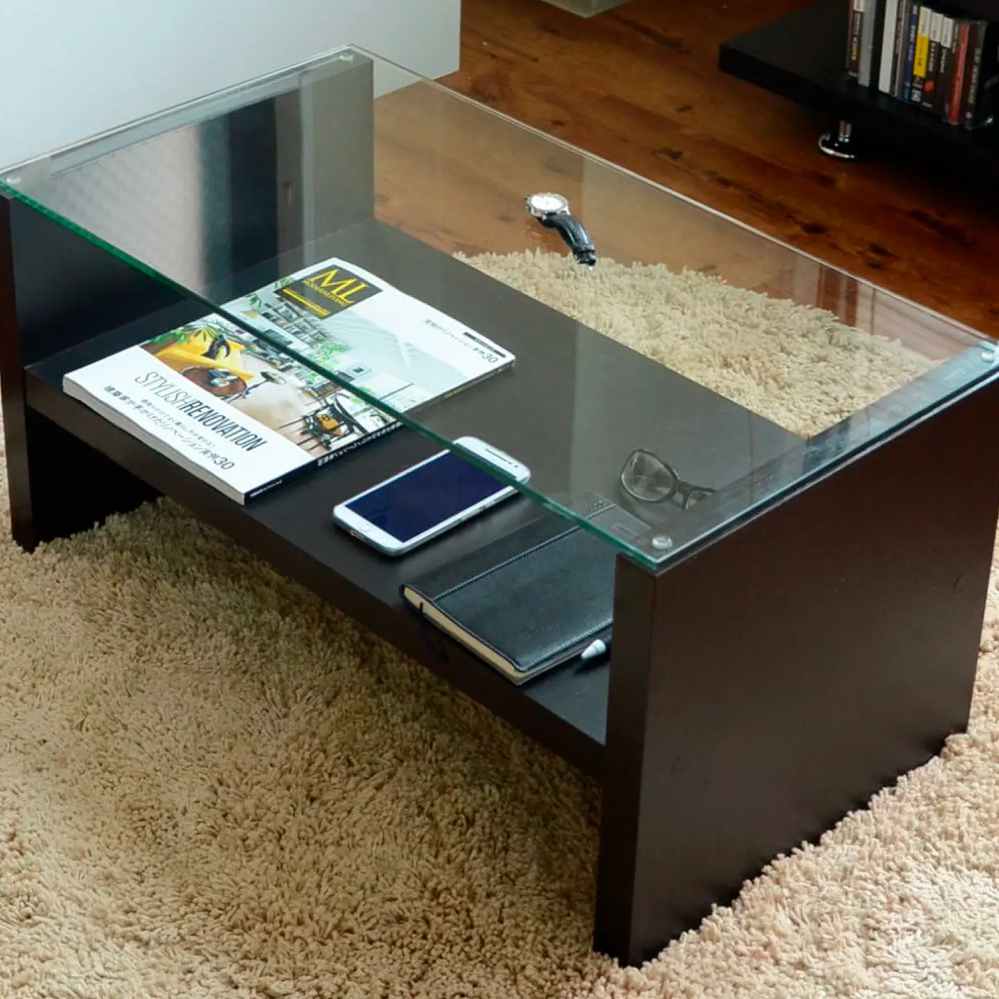 Mesa de centro moderna madera walnut wood vidrio 6