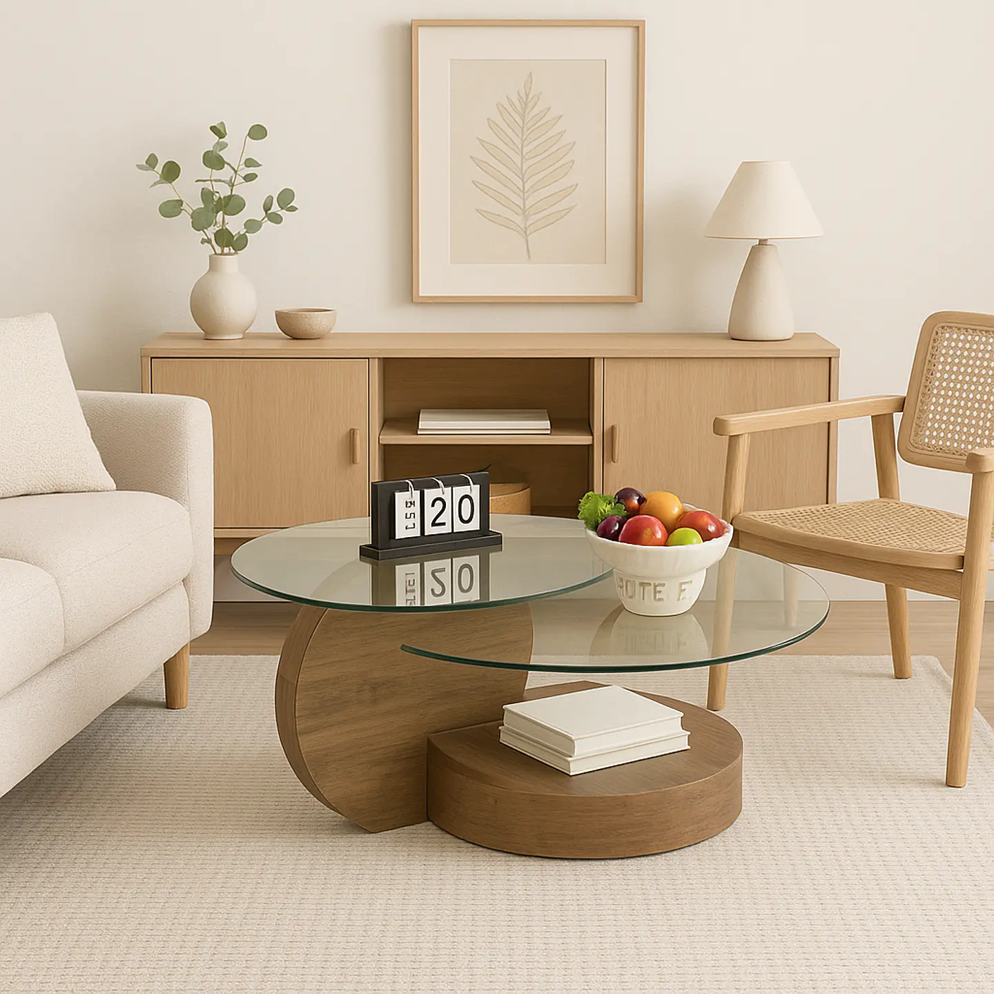 Mesa de Centro DuoGlass con Bases de Madera y Superficie de Vidrio 3